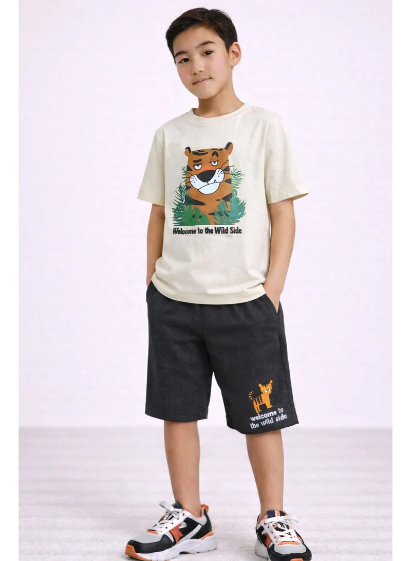 فكتور اند جين Boys’ 2-Piece Set – Tiger Graphic T-Shirt (Front & Back Print) & Shorts